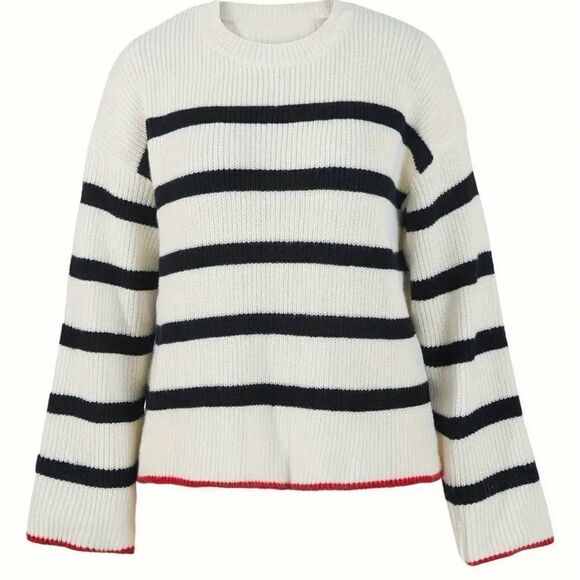 Women’s Striped Crew Neck Loose Sweater,  Long Sleeve - Picture 1 of 3